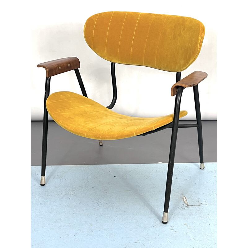 Vintage yellow velvet chair by Gastone Rinaldi for Rima, Italy 1950s