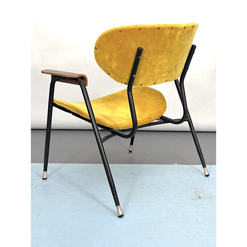 Vintage yellow velvet chair by Gastone Rinaldi for Rima, Italy 1950s