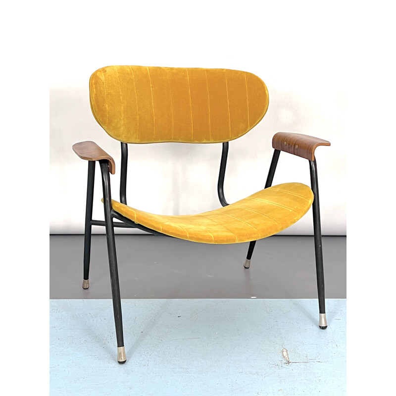 Vintage yellow velvet chair by Gastone Rinaldi for Rima, Italy 1950s