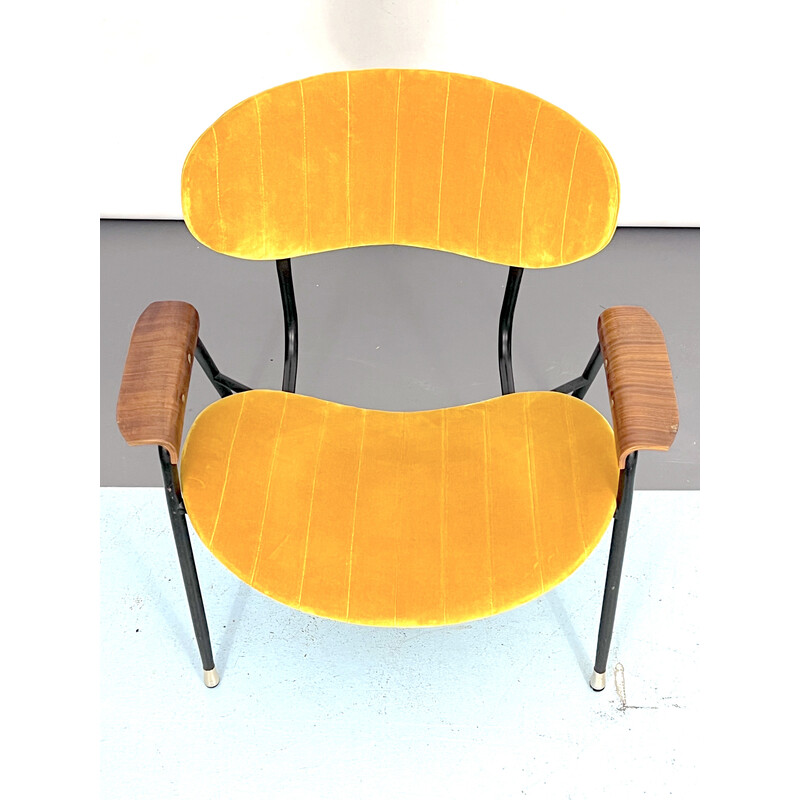 Vintage yellow velvet chair by Gastone Rinaldi for Rima, Italy 1950s