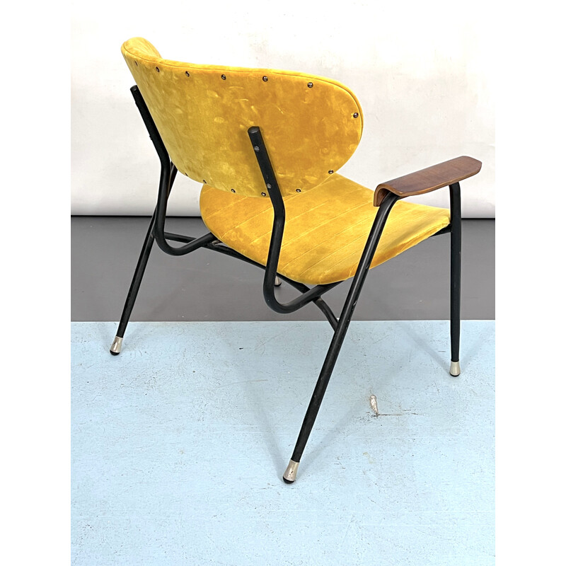 Vintage yellow velvet chair by Gastone Rinaldi for Rima, Italy 1950s