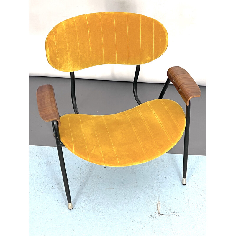 Vintage yellow velvet chair by Gastone Rinaldi for Rima, Italy 1950s