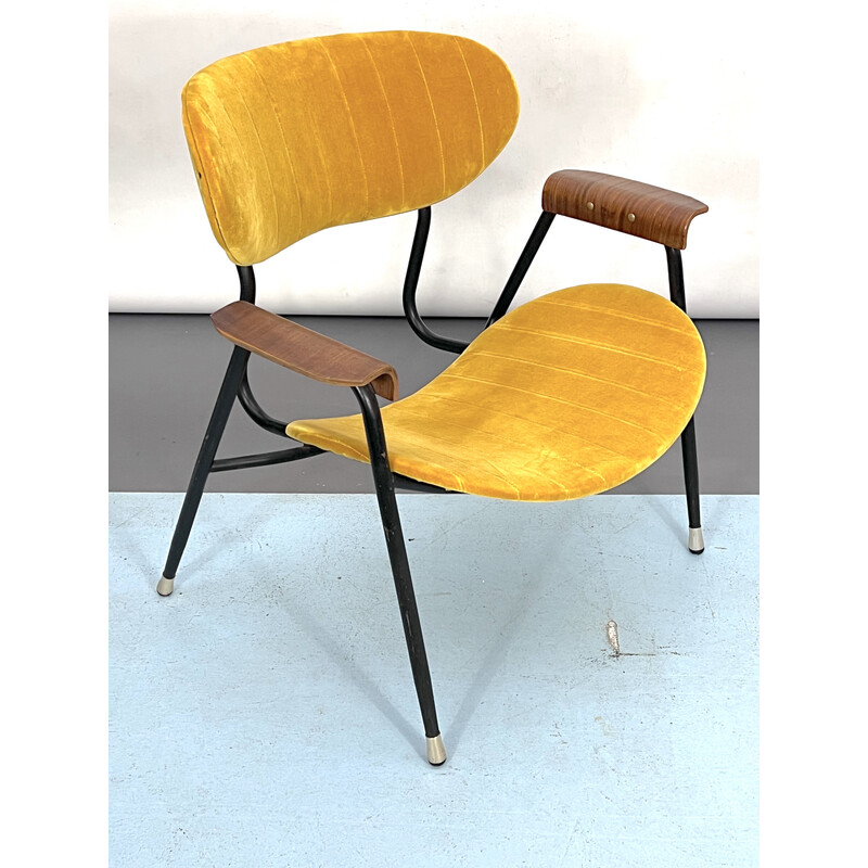 Vintage geel fluwelen stoel van Gastone Rinaldi voor Rima, Italië 1950