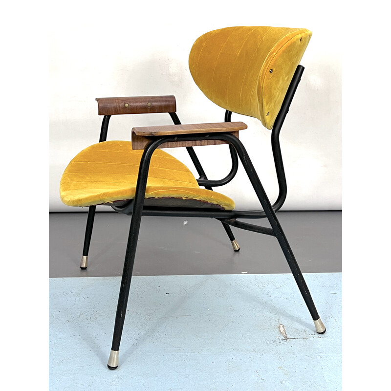 Chaise vintage en velours jaune par Gastone Rinaldi pour Rima, Italie 1950