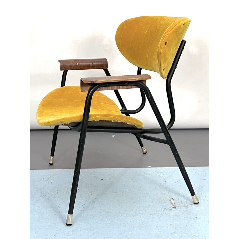 Vintage yellow velvet chair by Gastone Rinaldi for Rima, Italy 1950s