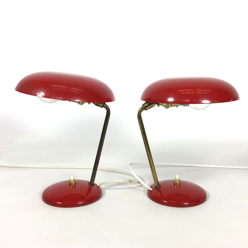 Pair of red bedside lamps - 1960s