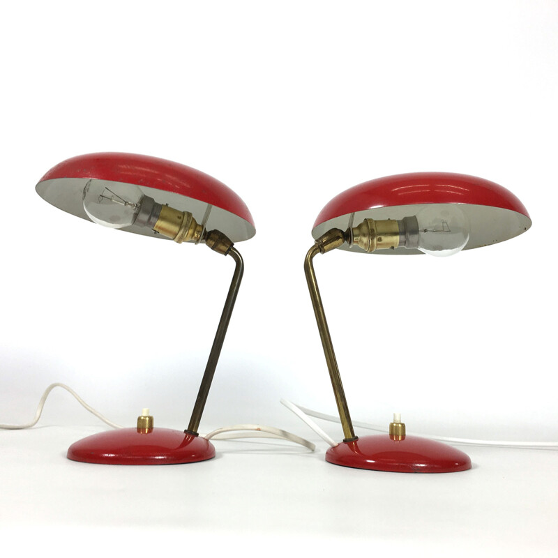Pair of red bedside lamps - 1960s