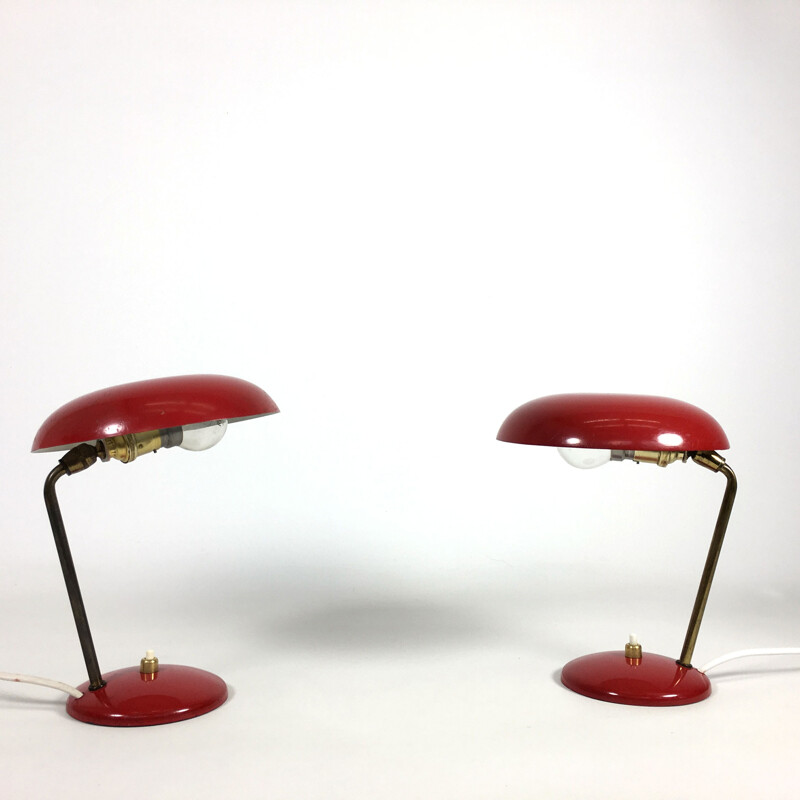 Pair of red bedside lamps - 1960s