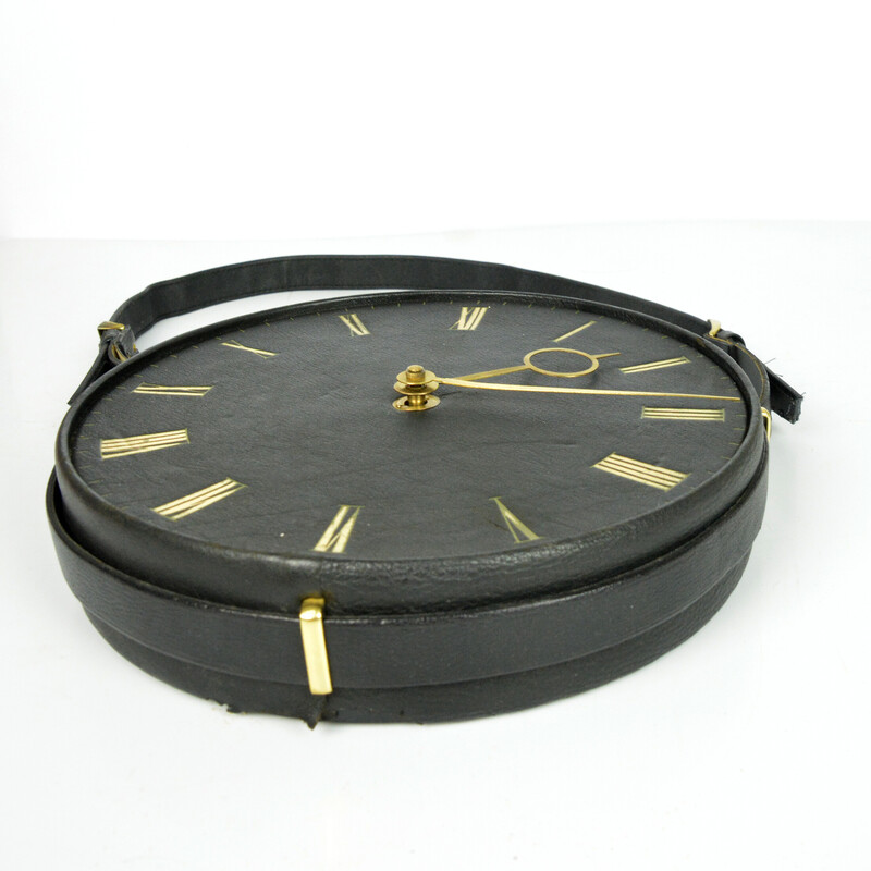 Vintage leather wall clock Silvos, Germany 1970s