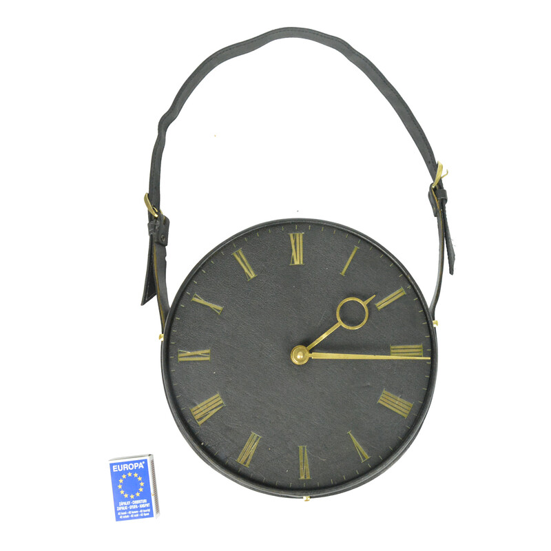 Vintage leather wall clock Silvos, Germany 1970s