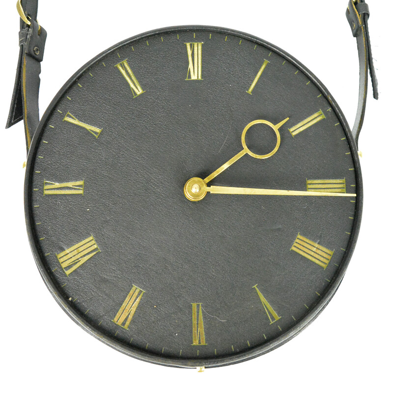 Vintage leather wall clock Silvos, Germany 1970s