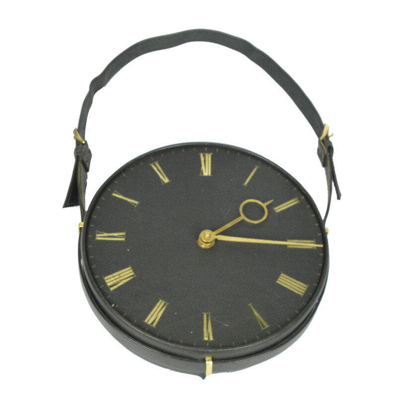 Vintage leather wall clock Silvos, Germany 1970s