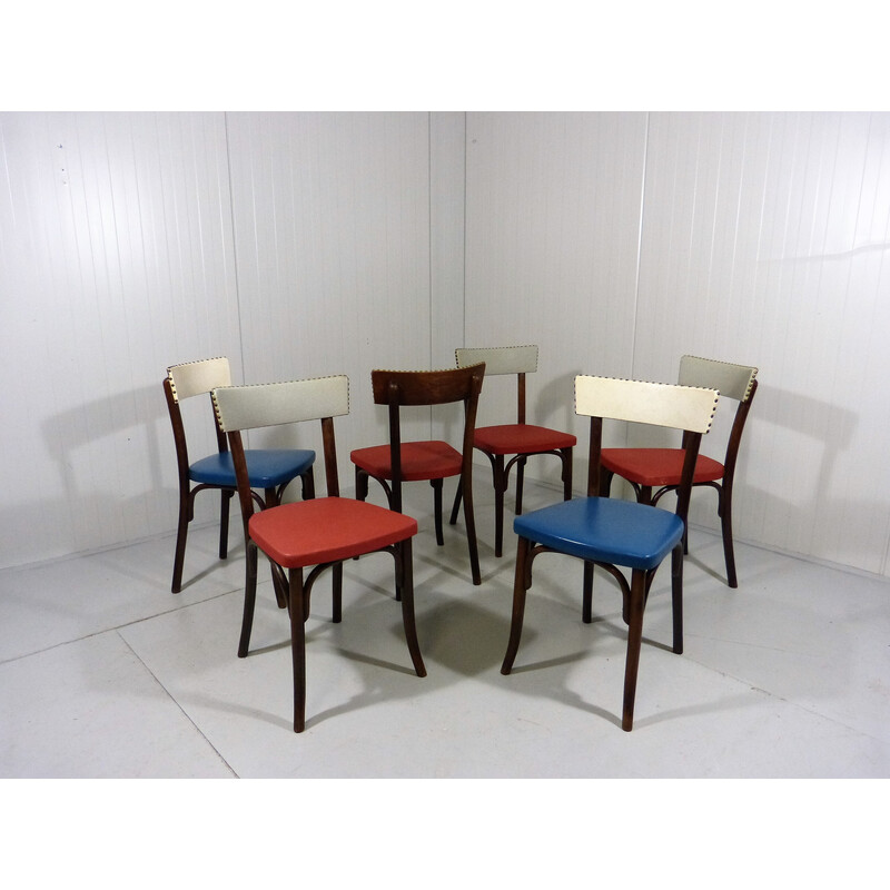 Ensemble de 6 chaises vintage en hêtre par Thonet, 1950