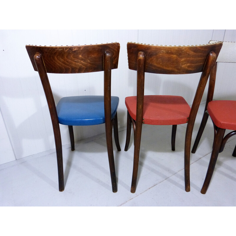 Set of 6 vintage beech wooden dining chairs by Thonet, 1950s