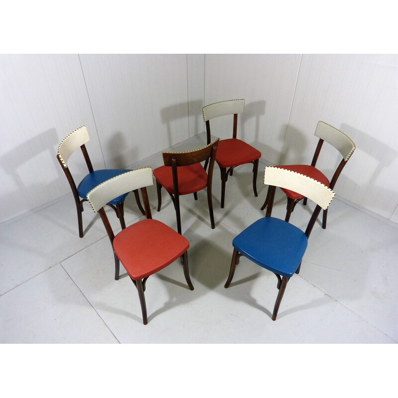 Set of 6 vintage beech wooden dining chairs by Thonet, 1950s