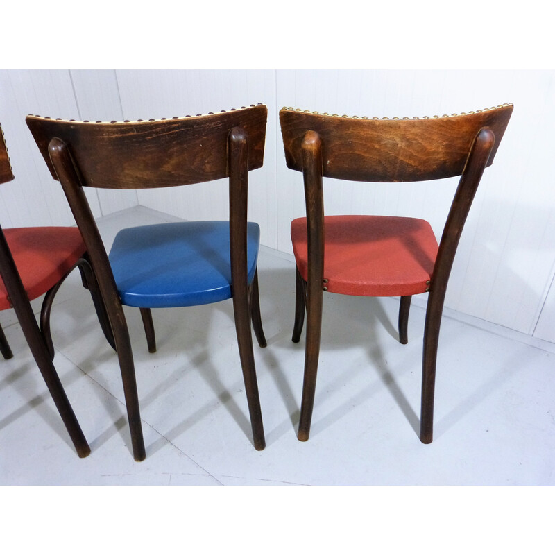 Set of 6 vintage beech wooden dining chairs by Thonet, 1950s