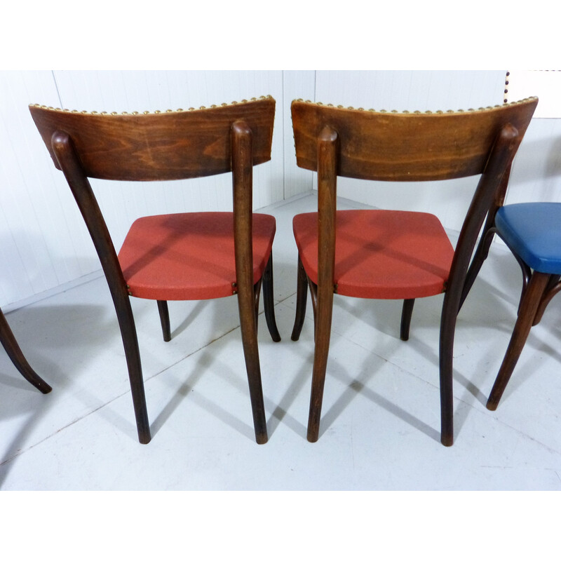 Set of 6 vintage beech wooden dining chairs by Thonet, 1950s