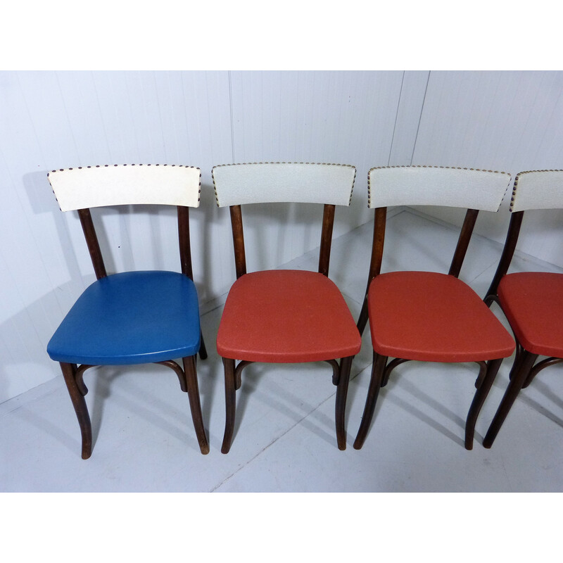 Set of 6 vintage beech wooden dining chairs by Thonet, 1950s