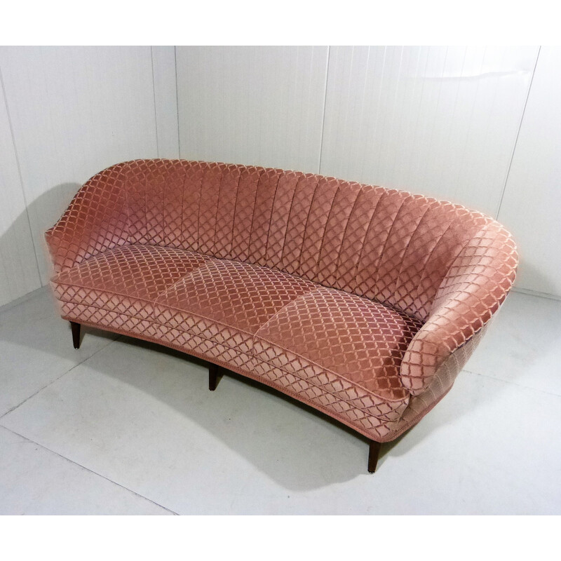 Vintage roze velours ronde bank, jaren 1950