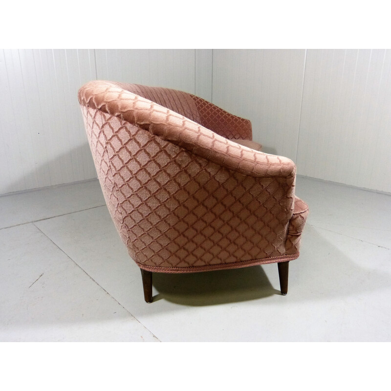 Vintage pink velour rounded sofa, 1950s