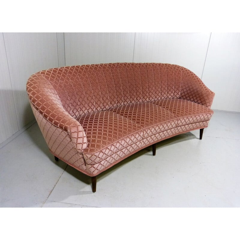 Vintage pink velour rounded sofa, 1950s