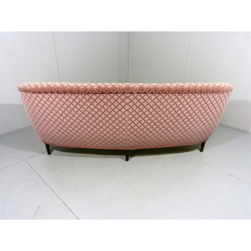 Vintage pink velour rounded sofa, 1950s