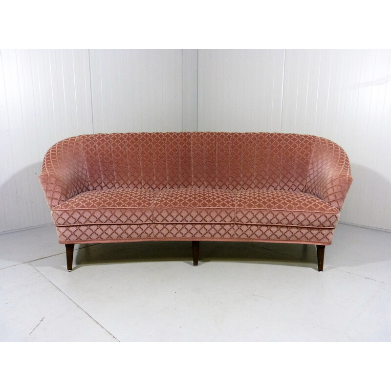 Rundes Sofa aus rosa Velours, 1950er Jahre