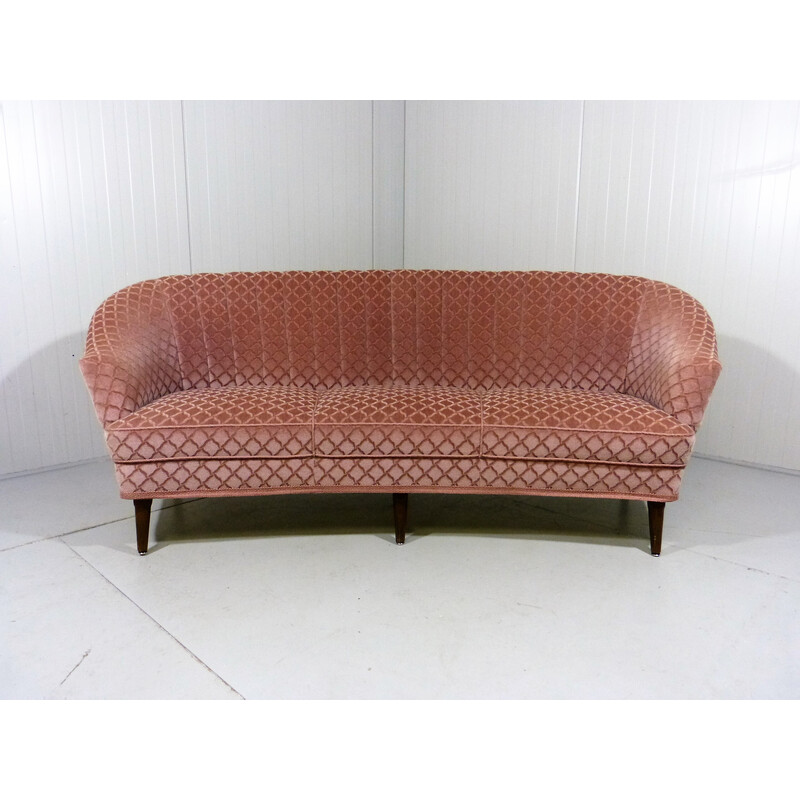 Vintage pink velour rounded sofa, 1950s