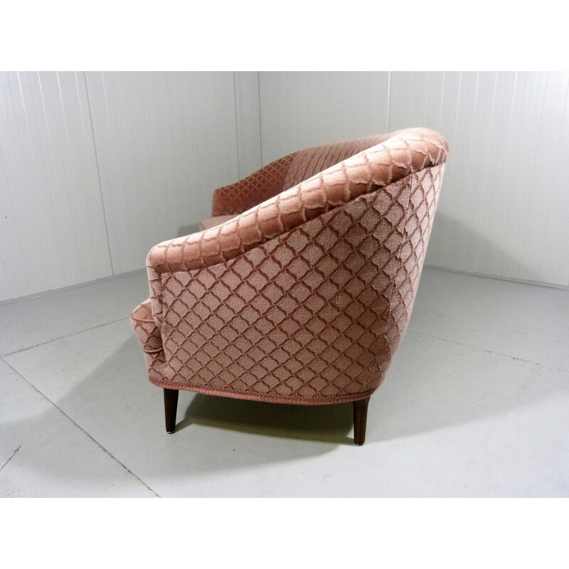 Vintage pink velour rounded sofa, 1950s