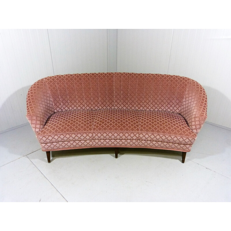 Rundes Sofa aus rosa Velours, 1950er Jahre