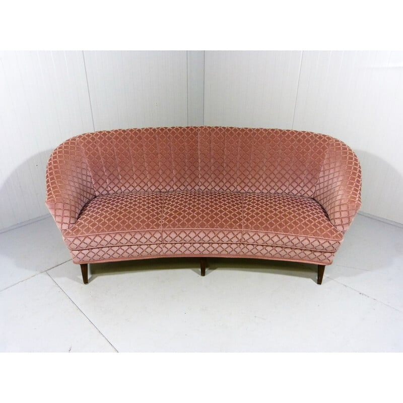 Vintage roze velours ronde bank, jaren 1950