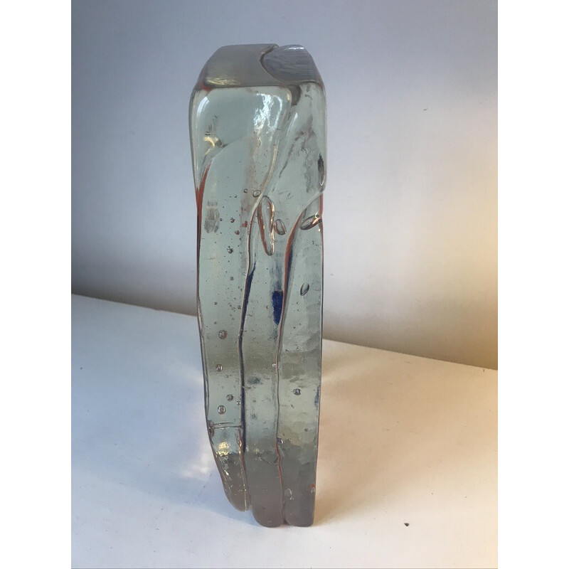 Vintage sculpture in cast glass by Frédéric Morin, 1990