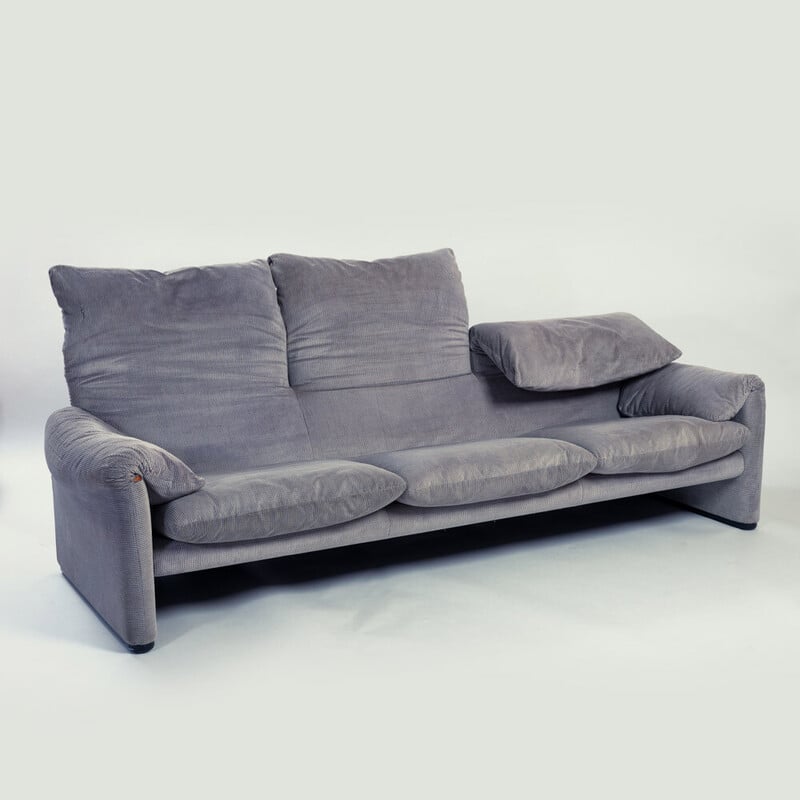 Vintage grey striped 3 seat Maralunga sofa by Vico Magistretti for Cassina