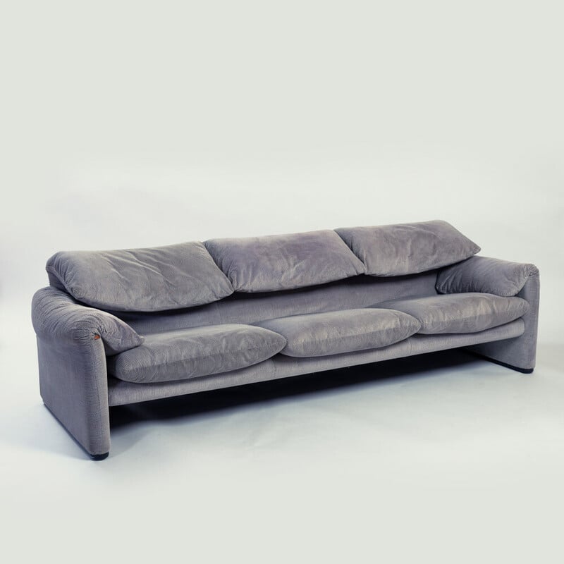 Vintage grey striped 3 seat Maralunga sofa by Vico Magistretti for Cassina