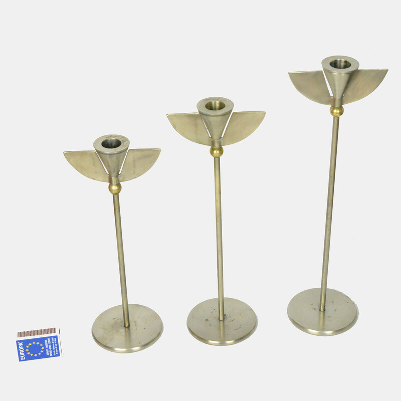Set of 3 vintage nickel candlesticks, Italy 1970s