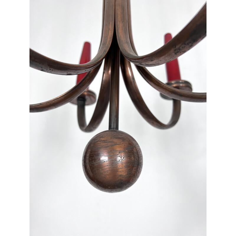 Mid-century six arms copper chandelier, Italy 1950s