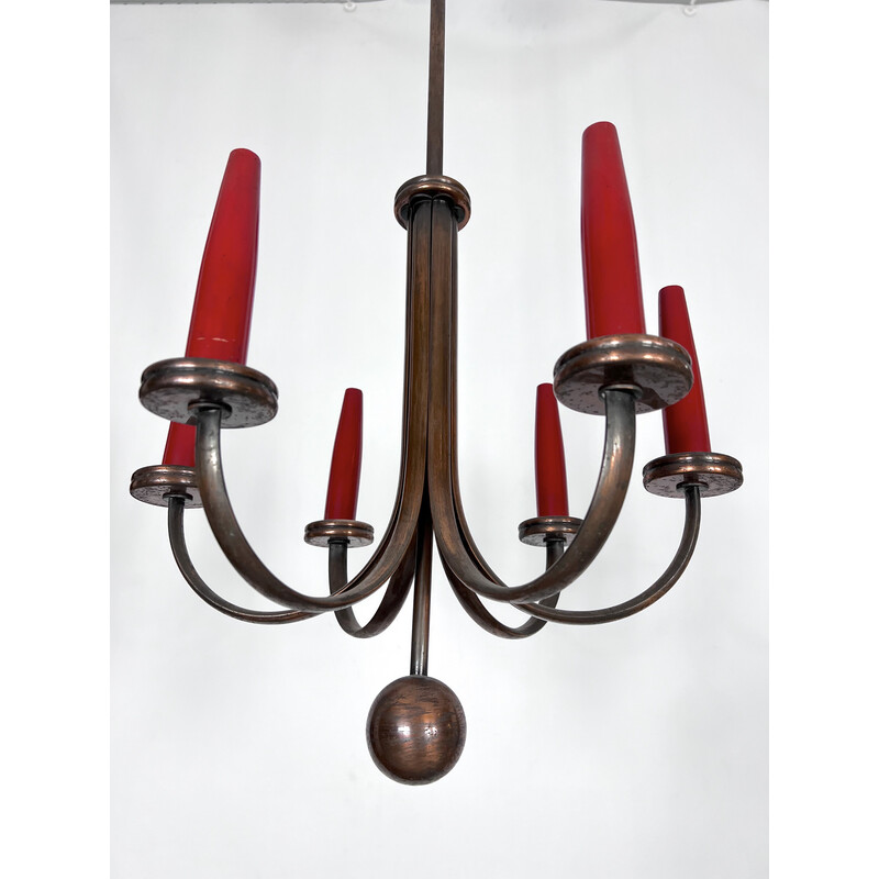 Mid-century six arms copper chandelier, Italy 1950s