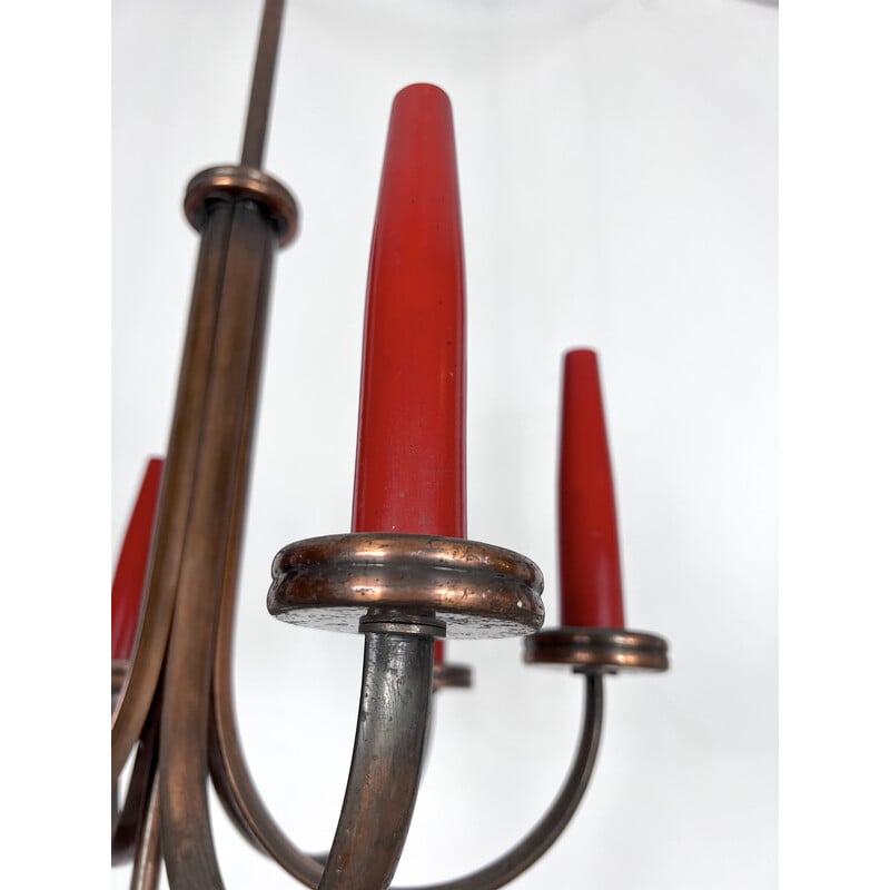 Mid-century six arms copper chandelier, Italy 1950s