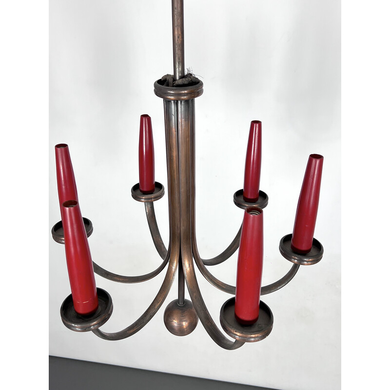 Mid-century six arms copper chandelier, Italy 1950s