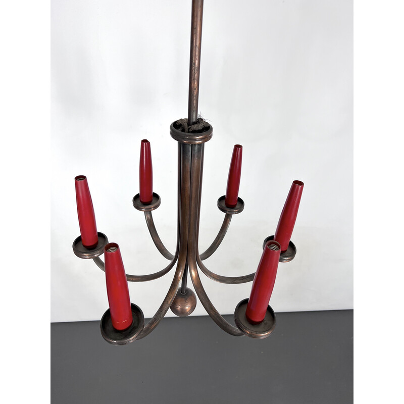 Mid-century six arms copper chandelier, Italy 1950s