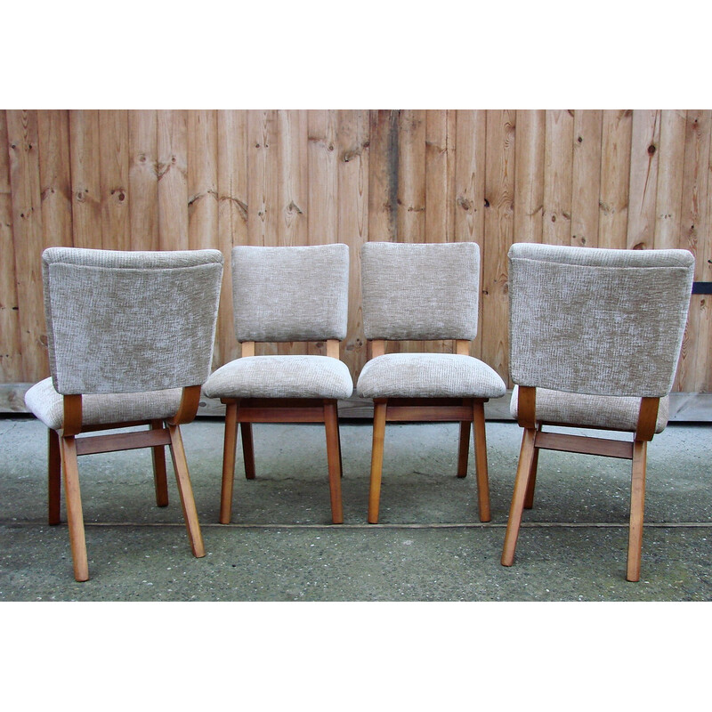 Set of 4 vintage wood and fabric chairs, Denmark 1960s