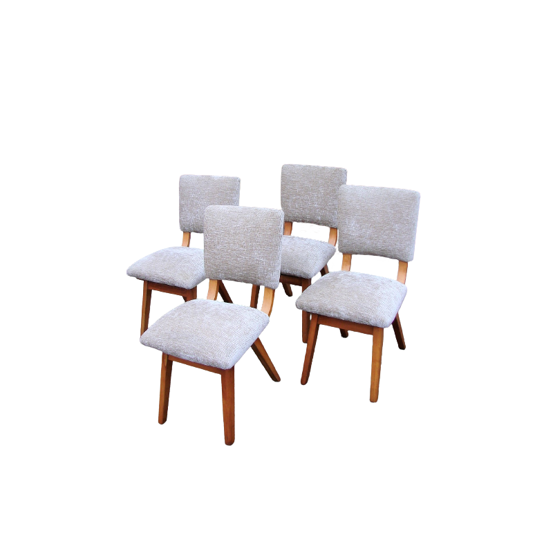 Set of 4 vintage wood and fabric chairs, Denmark 1960s