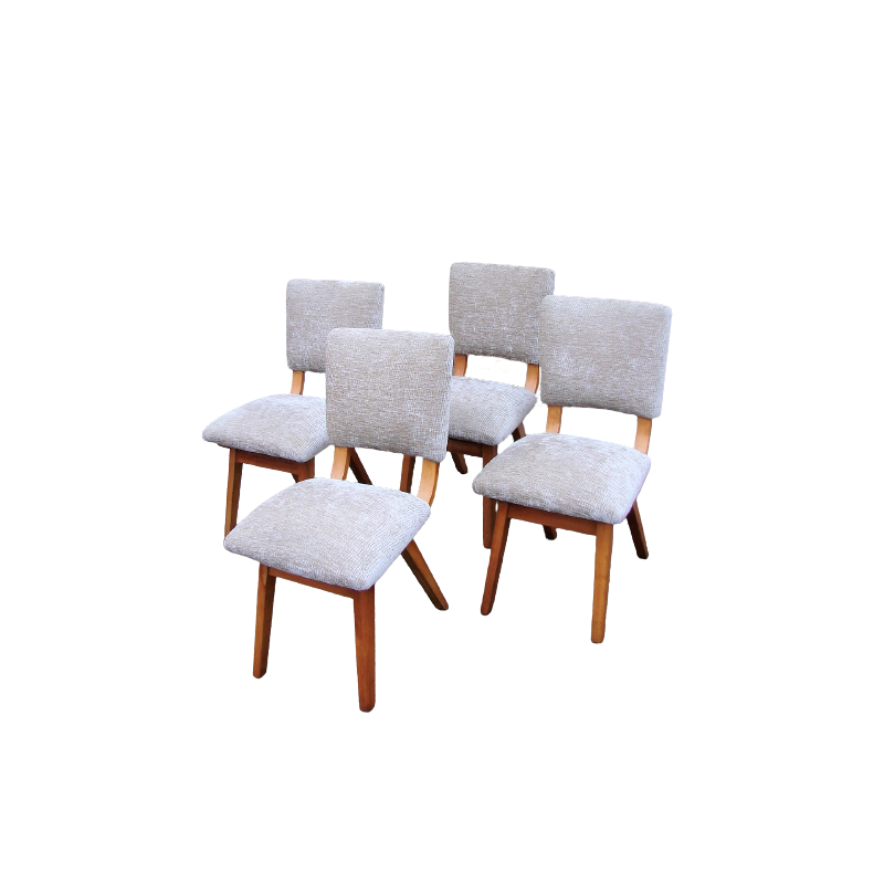 Set van 4 vintage stoelen van hout en stof, Denemarken 1960