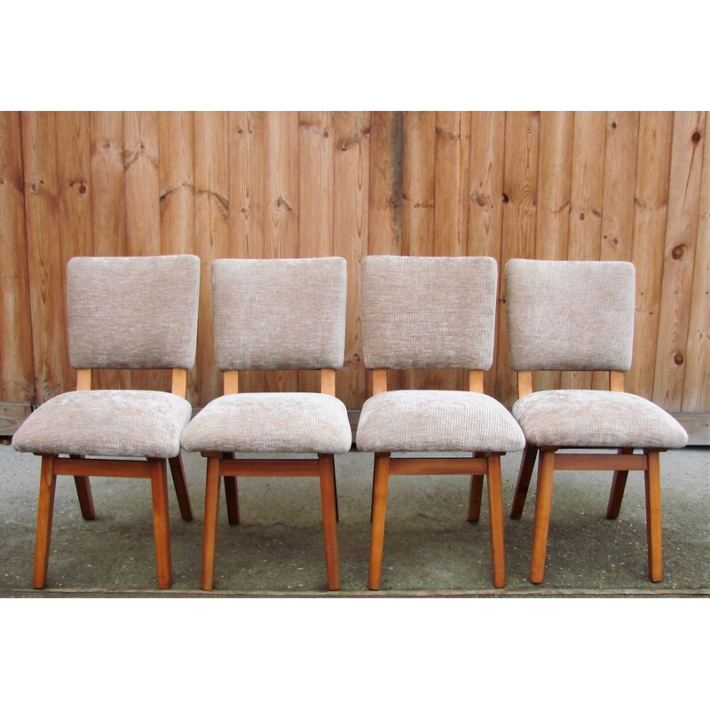 Set of 4 vintage wood and fabric chairs, Denmark 1960s