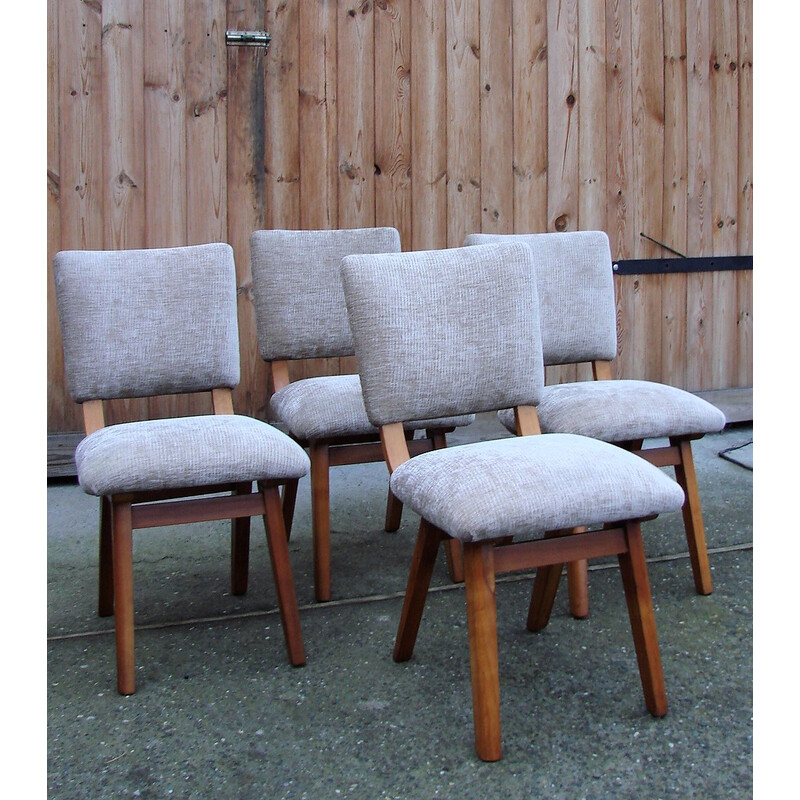 Juego de 4 sillas vintage de madera y tela, Dinamarca Años 60