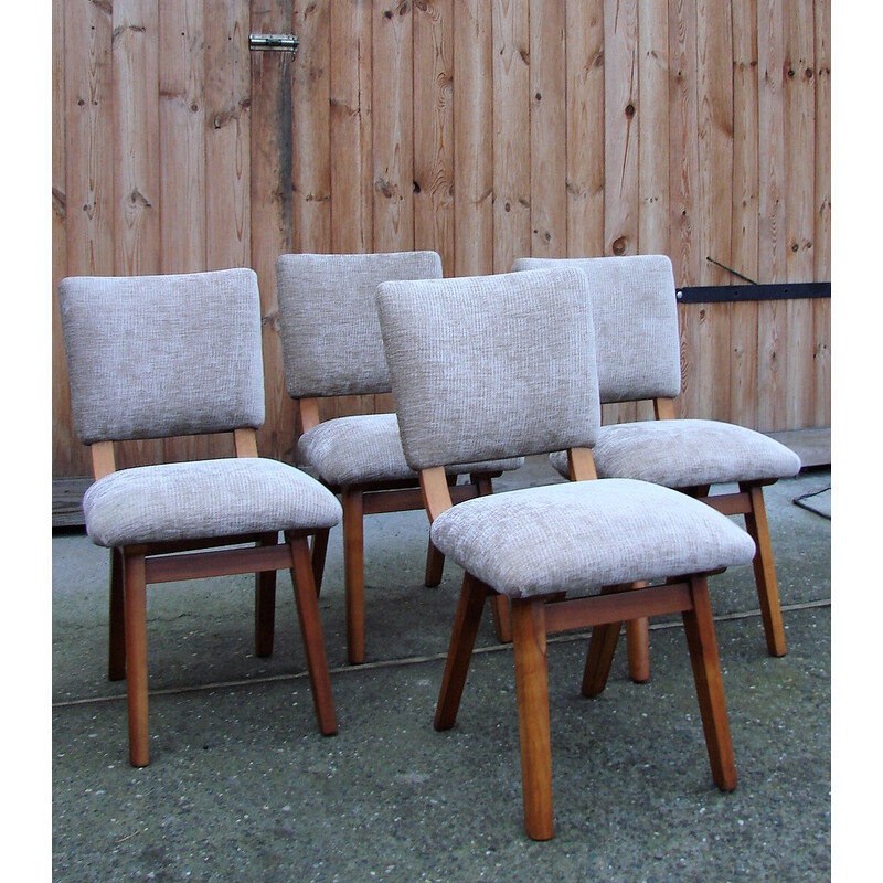 Set of 4 vintage wood and fabric chairs, Denmark 1960s