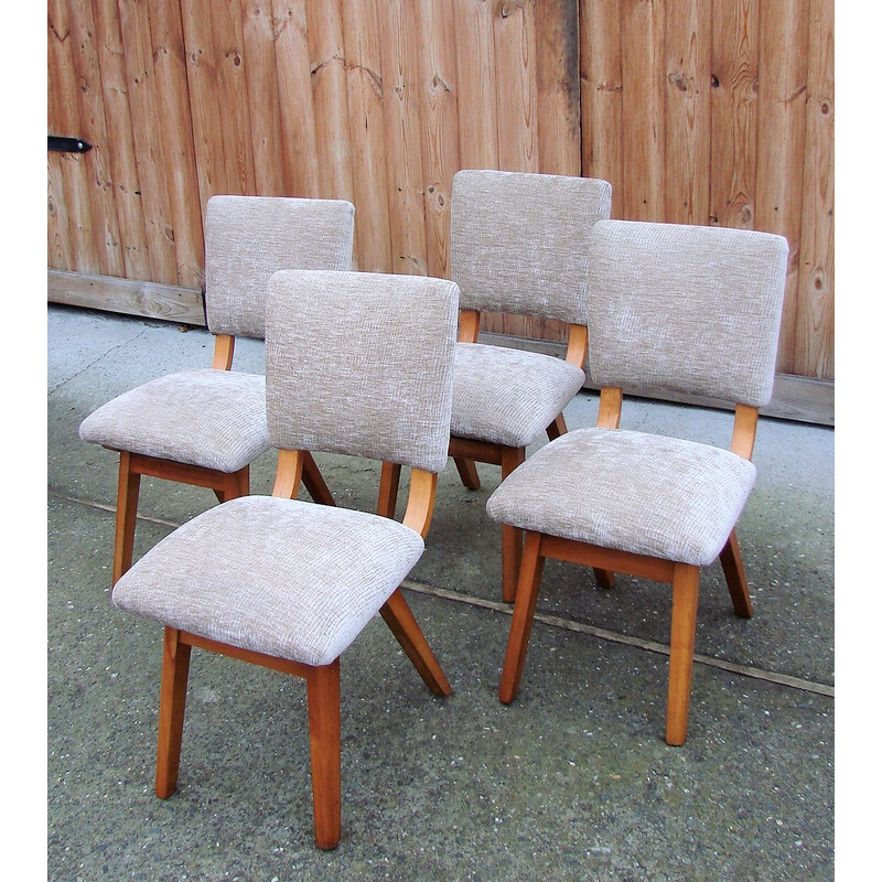 Set van 4 vintage stoelen van hout en stof, Denemarken 1960