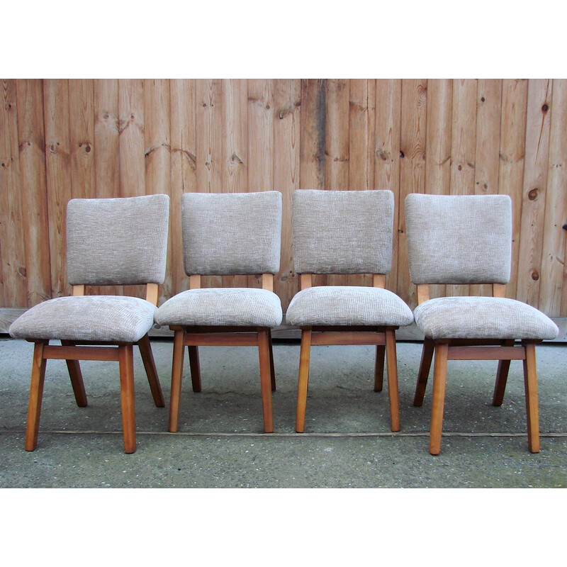 Juego de 4 sillas vintage de madera y tela, Dinamarca Años 60