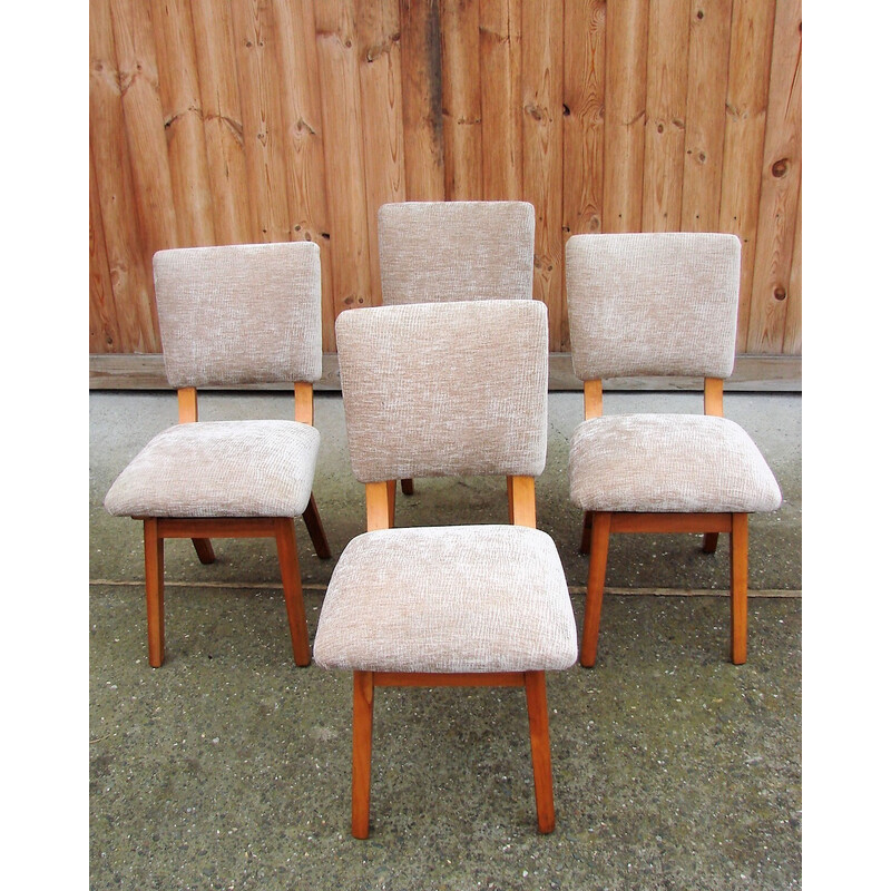 Set van 4 vintage stoelen van hout en stof, Denemarken 1960