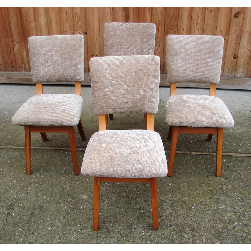 Set of 4 vintage wood and fabric chairs, Denmark 1960s